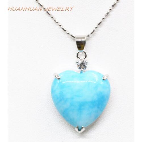Heart Shape Stone Drop Chain Pendant For Women Natural Blue Jades Necklace Drop Pendants Stainless Steel 22x31mm Jewelry B3348