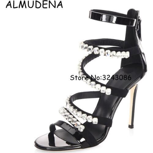 Luxury Rhinestone Diamond Lady High Heels Sandals Wedding Party Dress Shoes Crystal Thin Heels Strap Sandals Boots Woman Shoes