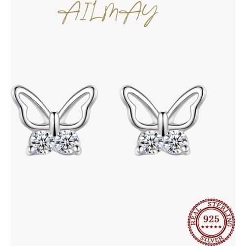 Ailmay Insect 100% 925 Sterling Silver Butterfly Sweet Cute Stud Earrings For Women Girls Anti-allergy Fine Jewelry Gifts