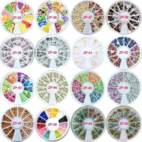 1 Box Nail Art Rhinestone Decoration Fimo Canes Pink Profiled Crystal DIY Round Alloy Decorations Plating Bright UV Gel in Wheel