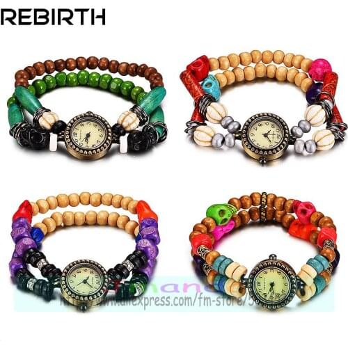 100pcs/lot RE-036B fashion Bohemian style lady bracelet watch beaded retro elegance bangle watch for women wholesale lady clock