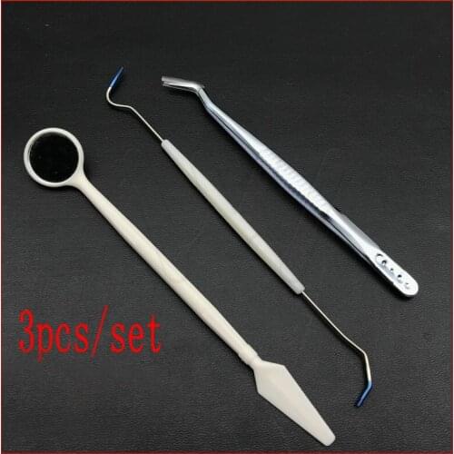 3pcs/set Dental Teeth Whitening Cleaning Tools Kit Tooth Hook & Tweezers & Mirror Dental Material Instrument