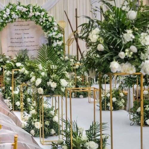 4pcs/set Gold Wedding Plinth Decoration iron ornaments geometric road lead wedding props T stage decoration