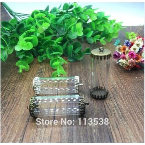 5sets/lot 40*15mm one sides open tube glass globe findings set silver/bronze plated 15mm teeth base glass bottle jewelry