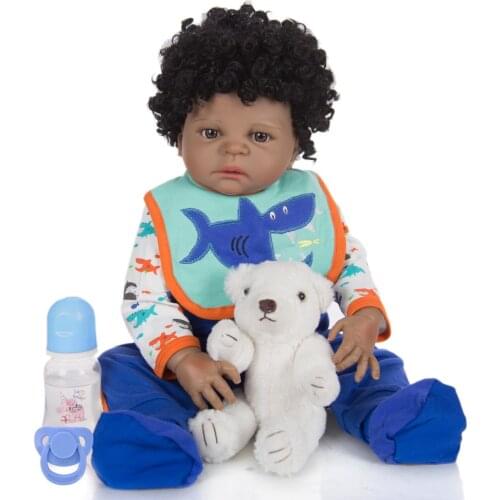 56CM American Reborn Black Baby Doll Bath Play Full Silicone Vinyl Baby Dolls Lifelike Newborn boy toys Christmas Gift