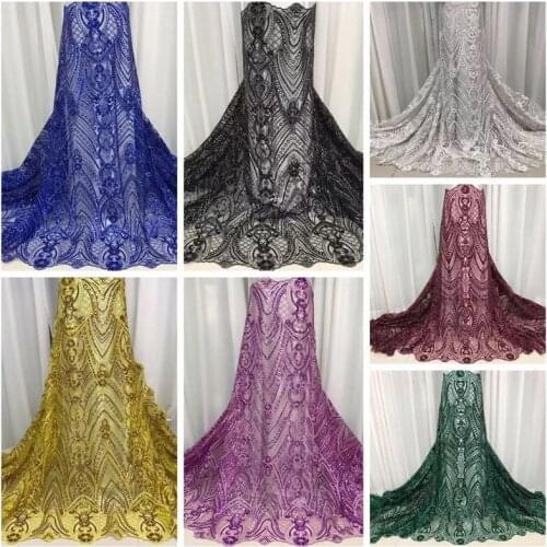African Lace Fabric With Sequins 2021 white Latest Fabric High Quality Velvet Tulle Luxury Sequins Lace Fabric Dress Materials