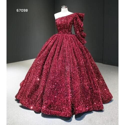 Glitter Dark Red Evening Gows Pageant One Shoulder Sequined Lace Up Evening Dresses Long Custom Made Gala Formal Dress