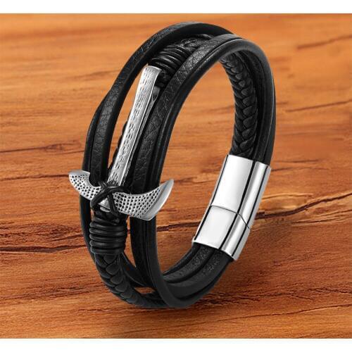 Genuine Braided Handmade Leather Bracelet Men Women Mental Stainless Steel Wholesale Accessories Magnetic Clasp Jewelry Punk