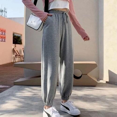 Pants Women Hole Loose Solid All-match Harem Trousers Drawstring Casual College Korean Style Fashion Pant Streetwear Vintage New