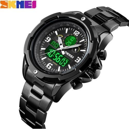 SKMEI Watch Men Dual Time Fashion Luminous Digital Wrist Watch Alarm Chrono Stainless Steel Waterproof Sport Watches 1499