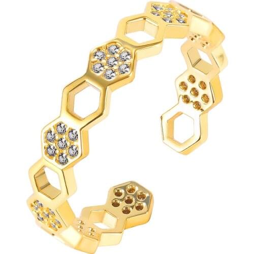 CYUE Shining Fashion Simple Gold Geometric Polygonal AAA Zrcon Open Ring For Women Jewelry Gift
