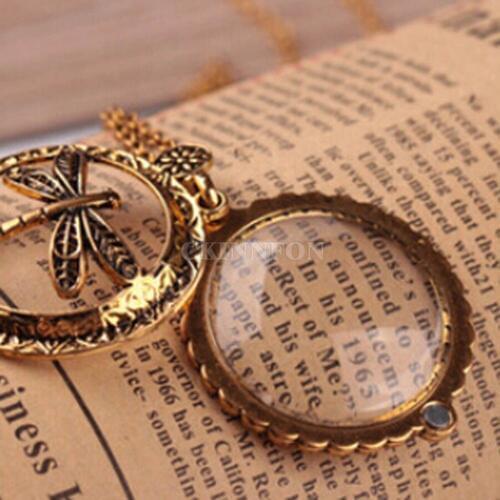 DHL 100PCS Fashion Hallow Dragonfly Magnifying Glass Chain Antique Necklace Magnifier Pendant Christmas Gift