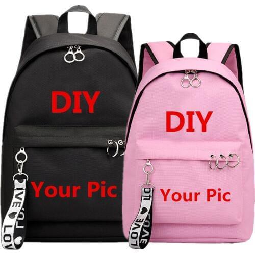 DIY Your Pictures Name Fans Backpack School Book Bags group Mochila Travel Bag Laptop Ribbon Ring Circle Backpack Pink Black