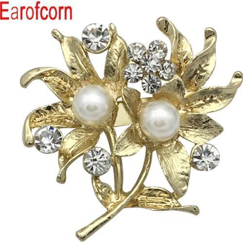 Eaofcorn Rhinestone Gold Color Flowers Brooches Women Fashion Boutonniere Party Wedding Accessories Brooches Gift