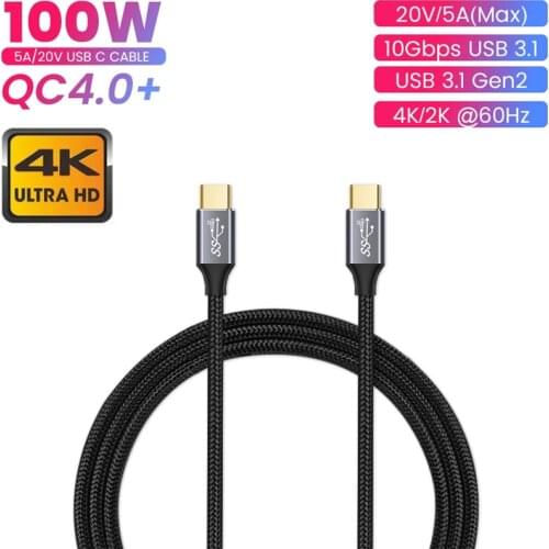 USB 3.1 Gen2 Type C Cable 10Gbps USB-C Data Sync Cable For Macbook Pro 100W 5A PD Fast Charging Charge Cable