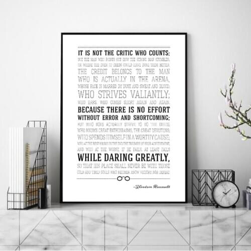 Theodore Roosevelt Man in the Arena Canvas Painting Motivational Wall Pictures Man In The Arena Quote Prints Poster Office Decor