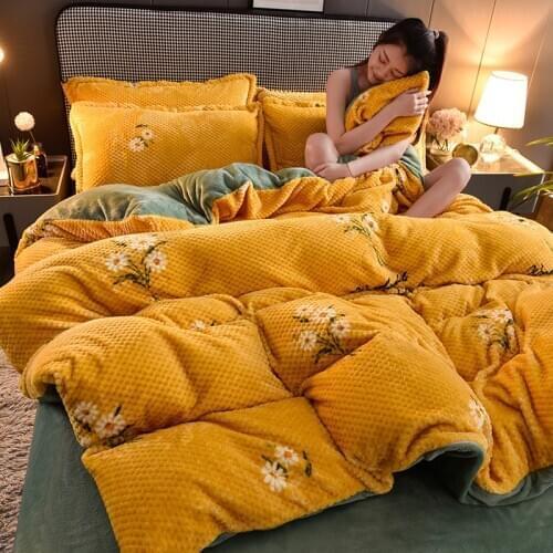 3/4pcs Luxruy Bedding Sets Soft Worm Coral Fleece Duvet Cover Set Thicken Bed Sheet Winter Bedding Comforter housse de couette