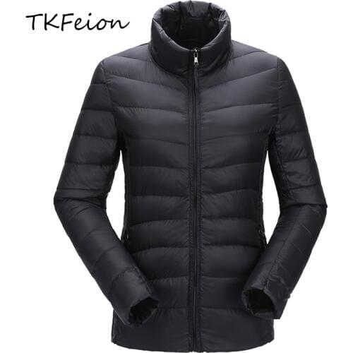Womens Crop Jacket Light Thin Style Autumn Winter Female Short Coats Duck Down Long Sleeve Stand Neck Ladies Slim Bomber Jackets
