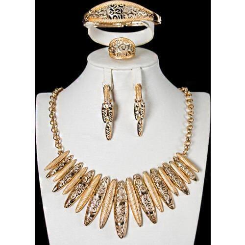 LAN PALACE fashion ladie jewelry sets gold tone earrings necklace ring bracelet 4PCS for party Free shipping