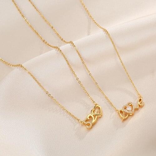Luoluoyi Gold Color Love Letter Crystal Heart Pendant Women Necklace Ladies Romantic Wedding Party Jewelry Female Clavicle Chain