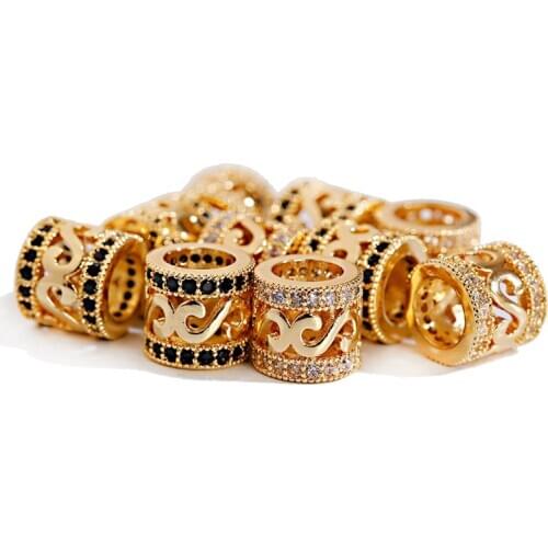 Fashion Hollow Cylinder Copper Beads For Making Bracelet Classic White Balck CZ Charms Rune Loose Beads For Jewelry