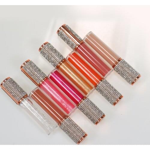 Wholesale Best seller clear diamond lipgloss containers tube packaging custom glossy moisturizing lip gloss free private label