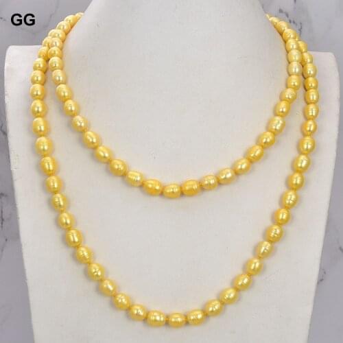 GG Jewelry 12MM 50" Golden Rice Pearl Necklace