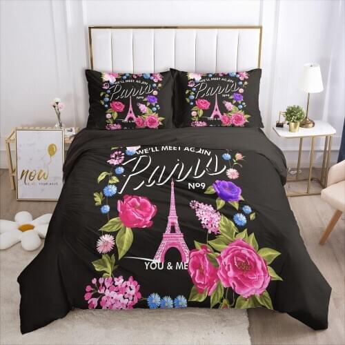 3D Black Duvet Cover Set Bedding Sets Flower Comforther Cases Quilt Covers Pillowcases Double Queen Full Twin Size Bed Linen