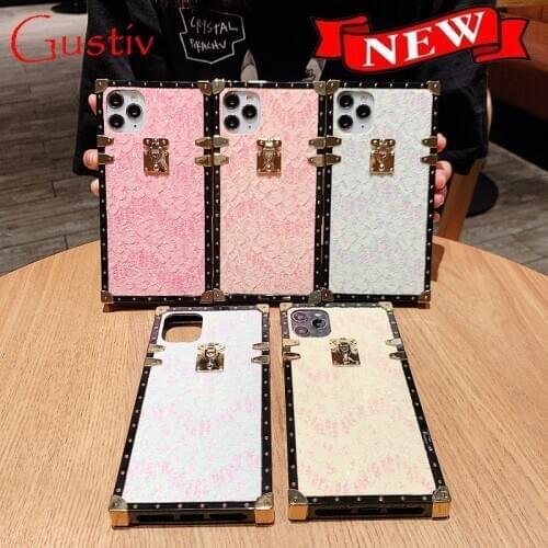 Luxury 3D Square Cover For iPhone 12 Case Mini 11 pro X Xs Max XR 8 7 6 6s Plus Shiny Gold Pink White Soft Silicone Phone Case