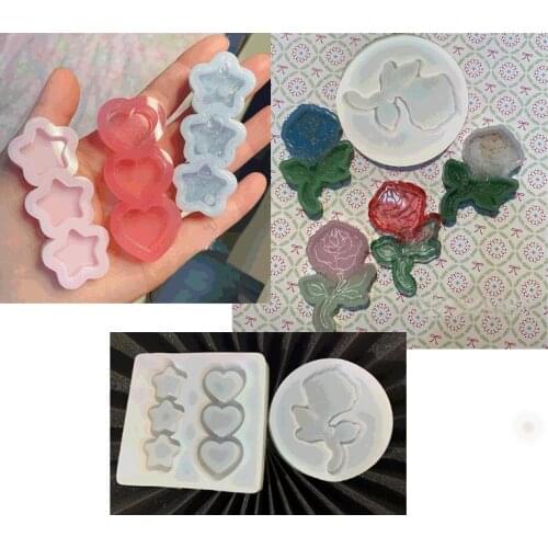 Rose Flower Shaker Mold Diy Keychain Resin Jewelry Accessories Making Tool 3 In 1 Star Moon Pendant Silicone Molds