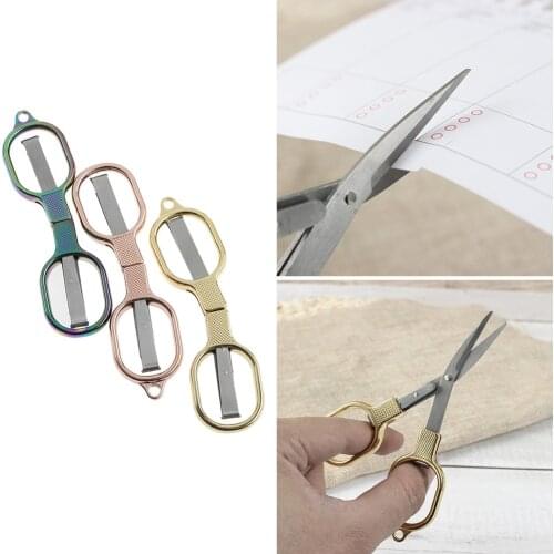 Stainless Steel Anti-Rust Folding Scissors for Needlework Cross-Stitch Glasses Shaped Mini Home And Travel Sewing Accessories