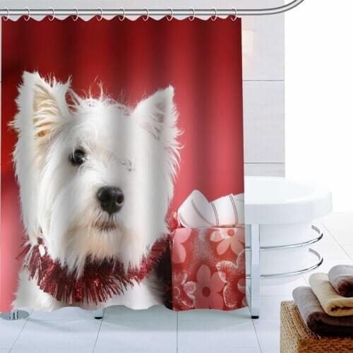 Modern Westie Dog Shower Curtain Palm Decor Waterproof Polyester Fabric Bath Curtain 180X180cm Eco-friendly Bathroom Curtain