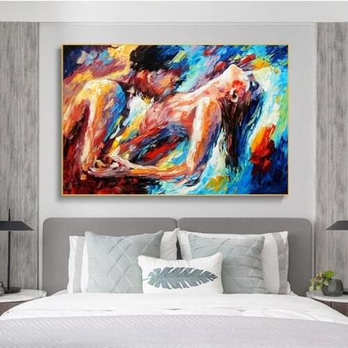 Passion Sexy Painting Naked Woman and Man Abstract Body Art Graffiti Oil Painting Canvas Print for Bedroom Hotel Wall Decoration