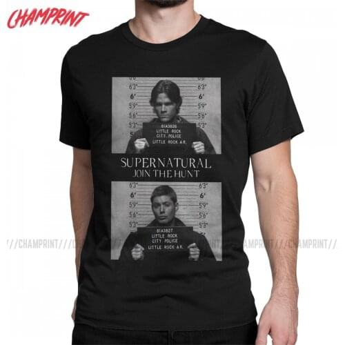 Supernatural Mugshots Sam And Dean T-Shirts for Men Novelty Cotton Tees O Neck Short Sleeve T Shirts Party Tops