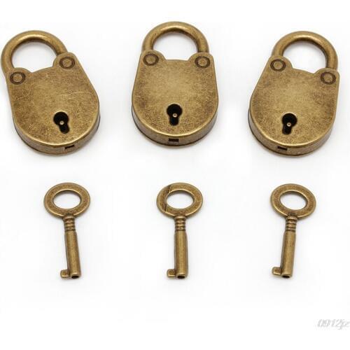 Locks 1 set (3Pcs) Old Vintage Antique Style Mini Archaize Padlocks Key Lock With key Home Decer Hand Craft New Drop ship