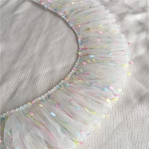 Top grade mesh and tassel fold lace trimming 10cm wide ruffle lace trim fabric for child baby doll garment macrame