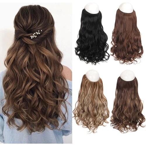 XUANGUANG 24 inch Fish Line Extensions Synthetic Hair Invisible Wire No Clips In Hair Extensions Straight Wavy Hair Extensions