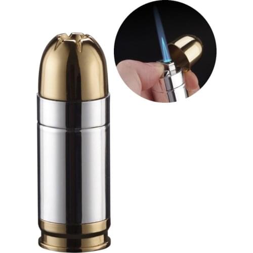 Bullet Shaped Lighter Refillable Metal Butane Gas Torch Lighters Jet Blue Flame for Men Cigarette Cigar