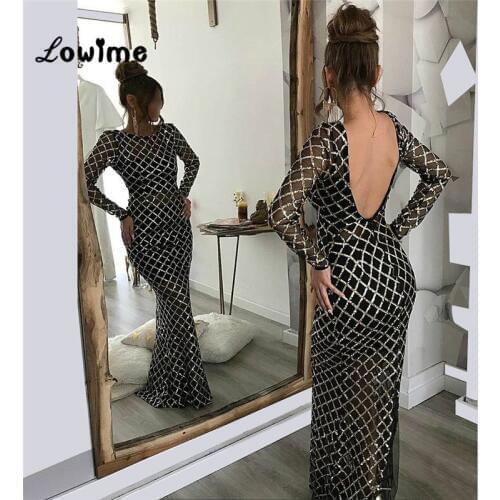 Black Glitter Open Back Middle East Women Evening Dresses 2018 Mermaid Party Gown Arabic Africa Prom Dresses Abiye Gece Elbisesi