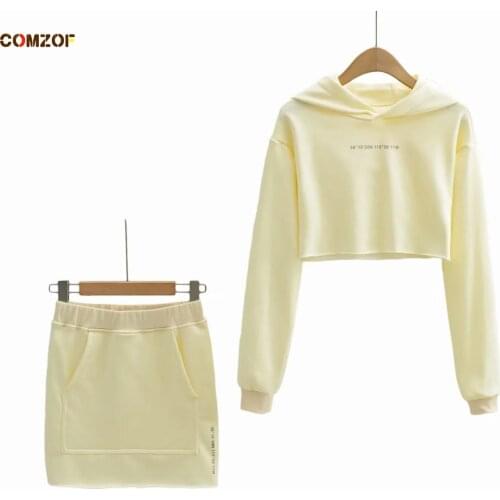 2021 Autumn Women Two Piece Set Short Hoodie+Skirt INS Hot Sale Suits Lady Casual Clothing Long Sleeve Crop Tops Ensemble Femme