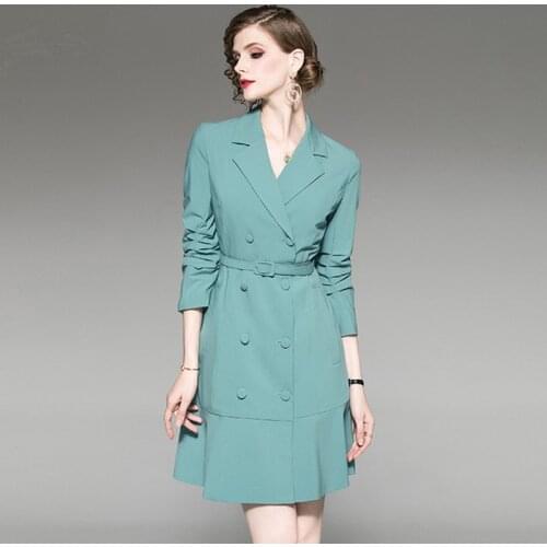 Vintage Runway Elegant Blazer Dress Women Spring Autumn Winter Double Breasted Slim Office Ladies Work Wear Dresses Female Belt