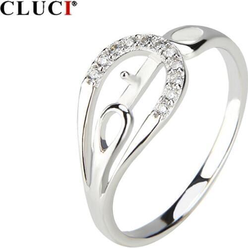 CLUCI Silver 925 Zircon Gold Pearl Ring Mounting Jewelry for Women Engagement 925 Sterling Silver Geometric Rings SR1005SB