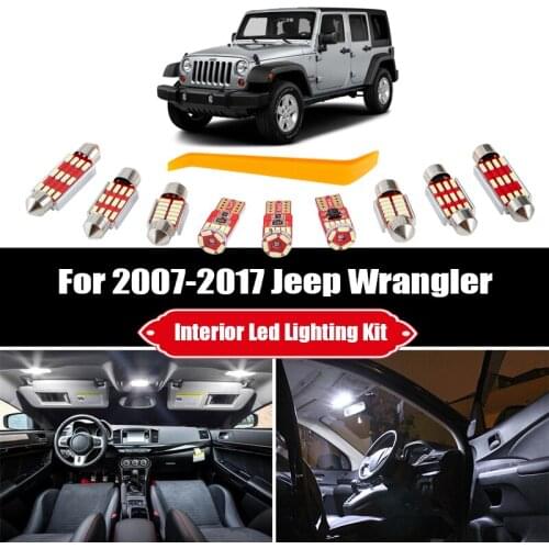 10 Bulbs White Canbus LED Car Map Dome Light Interior Kit For Jeep Wrangler 2007-2015 2016 2017 Trunk License Plate Lamp