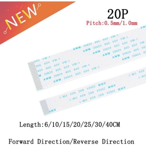 10PCS FPC/FFC Ribbon Flexible Flat CABLE PITCH 0.5MM/1.0MM A-Type 20P FFC WIRE Length 6/10/15/20/25/30/40CM