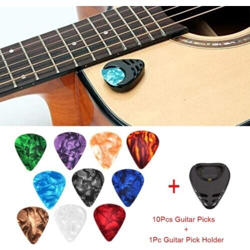 10Pcs Plectrums 1 Pick Holder Electric Celluloid Acoustic Guitar Picks Colorful