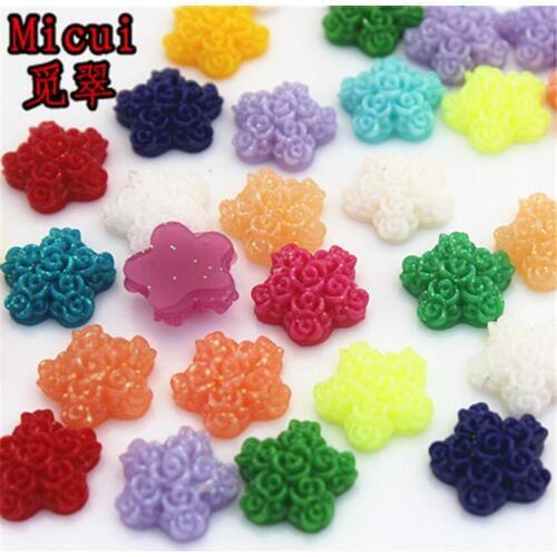 Micui 100PCS 12mm Mix color Plum blossom Resin Rhinestones Stone flatback Beads Wedding clothing Buttons DIY Craft ZZ173B