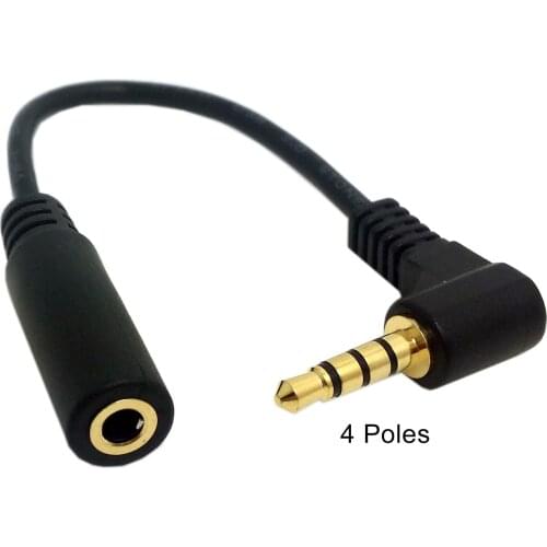 4 Poles Audio Stereo 90 Degree Right Angled 3.5mm Male to Female Extension Cable
