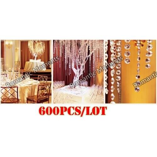 600M/Lot, Free Shipping 14MM Acrylic Octagonal Crystal Garlands / Strands, Clear Color, Wedding & Party Decor