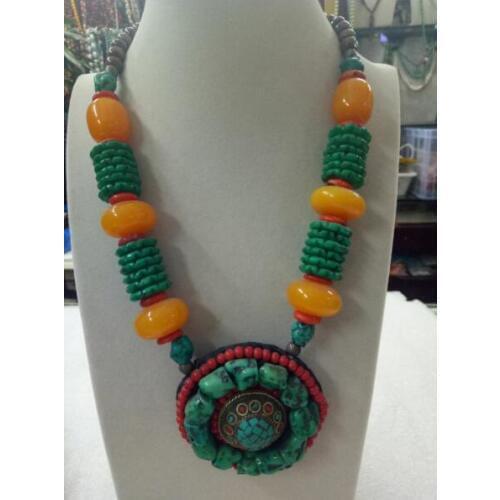 Free shipping Handmade tibet silver buddha bead Turquoises beeswax red coral stone pendants necklace fashion jewelry