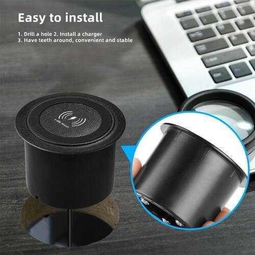 18W USB Embedded Fast Wireless Charger Compatible Unique Built-in Desktop Mobile Phone Charging Pad Table Mounted Quick Charger